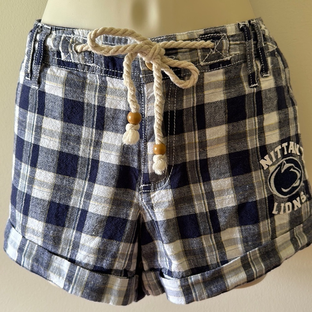 Penn State PSU Nittany Lion’s Plaid Linen/Cotton Blend Drawstring Shorts Size 11